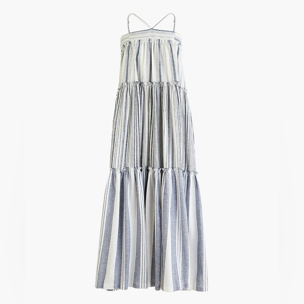 NWOT J CREW Linen Flounced Cover Up Beach Sun Strappy Maxi Dress* White … - Picture 3 of 14